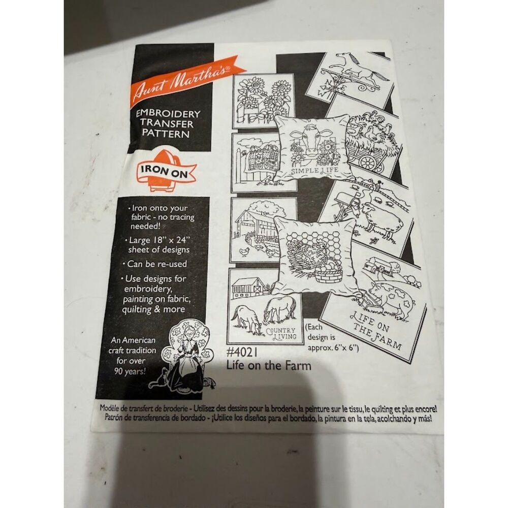 Aunt Martha's #4021 "Life on the Farm iron-on embroidery transfer pattern